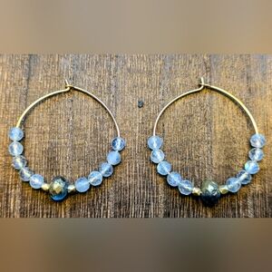 14k gold plated hoops with labradorite beads
